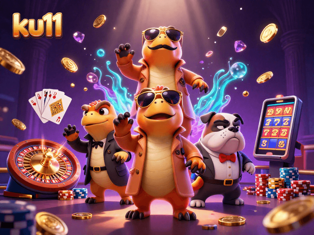 ku11 raptors sneak into a casino lounge with golden coins and jewels flying around.