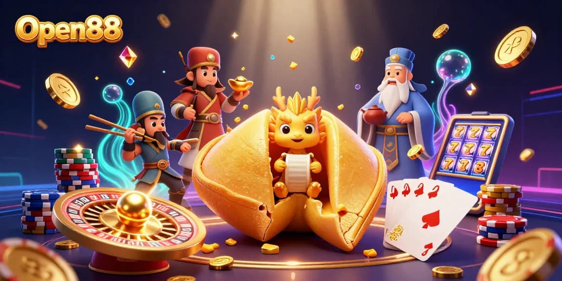 Engage with thrilling games at Open88 casino featuring a magical dragon and golden treasures.