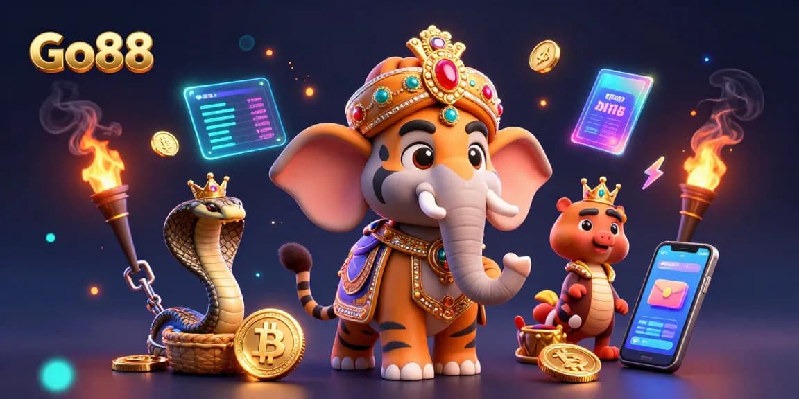 Experience exciting gambling adventures with Go88 featuring vibrant characters and dynamic casino elements.