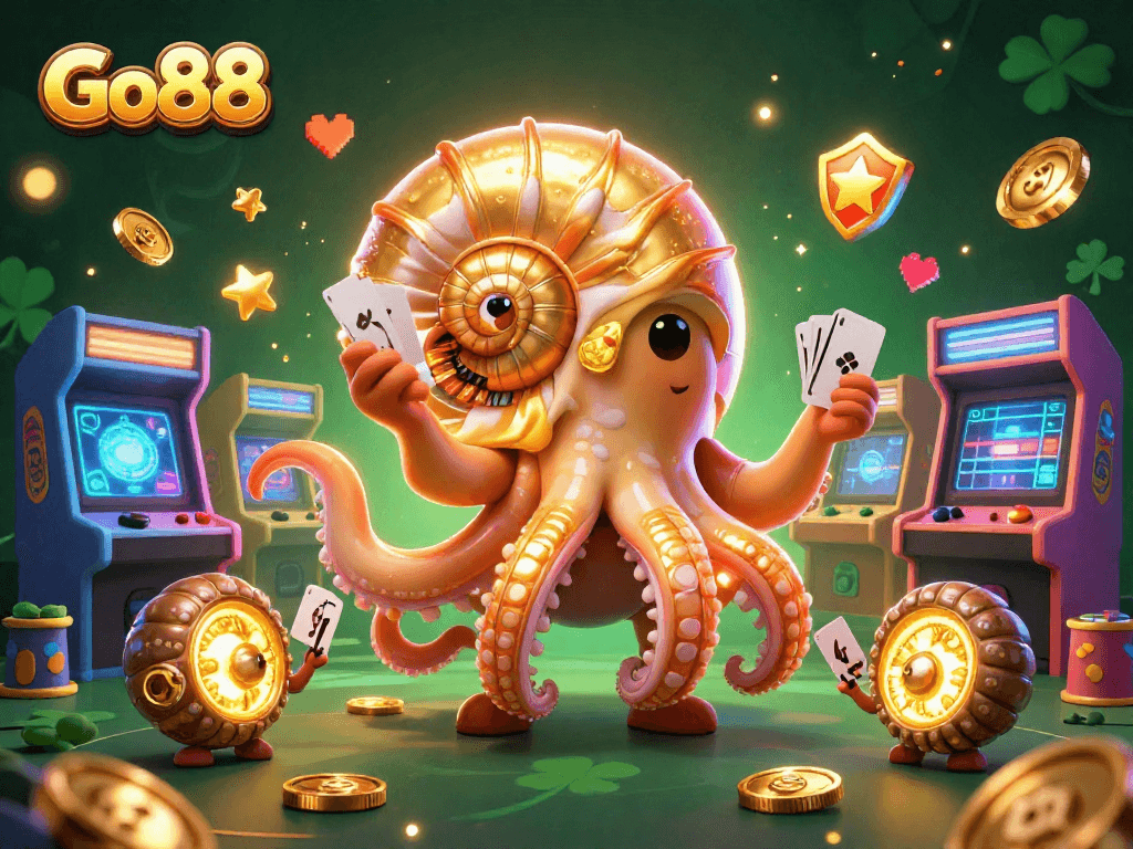 Experience the excitement of Go88 with a dazzling 3D casino illustration featuring vibrant gaming elements.