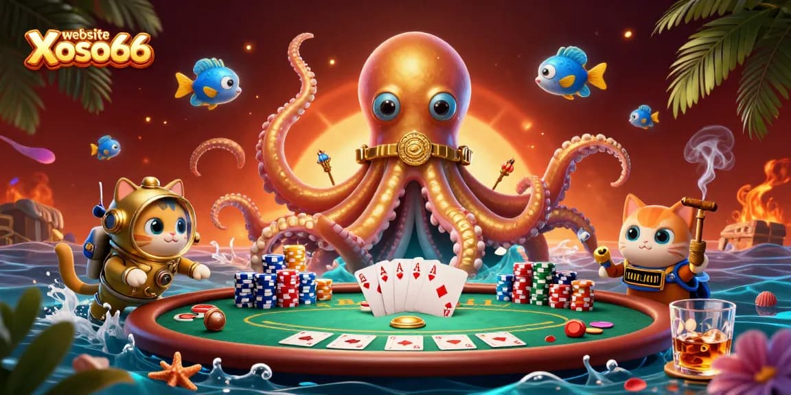 Experience thrilling online gaming at website Xoso66 with captivating 3D kraken and poker action.