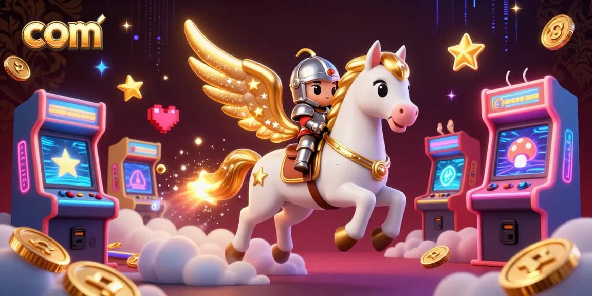 Win big with com's magical 3D casino-themed gaming scene featuring vibrant arcade elements