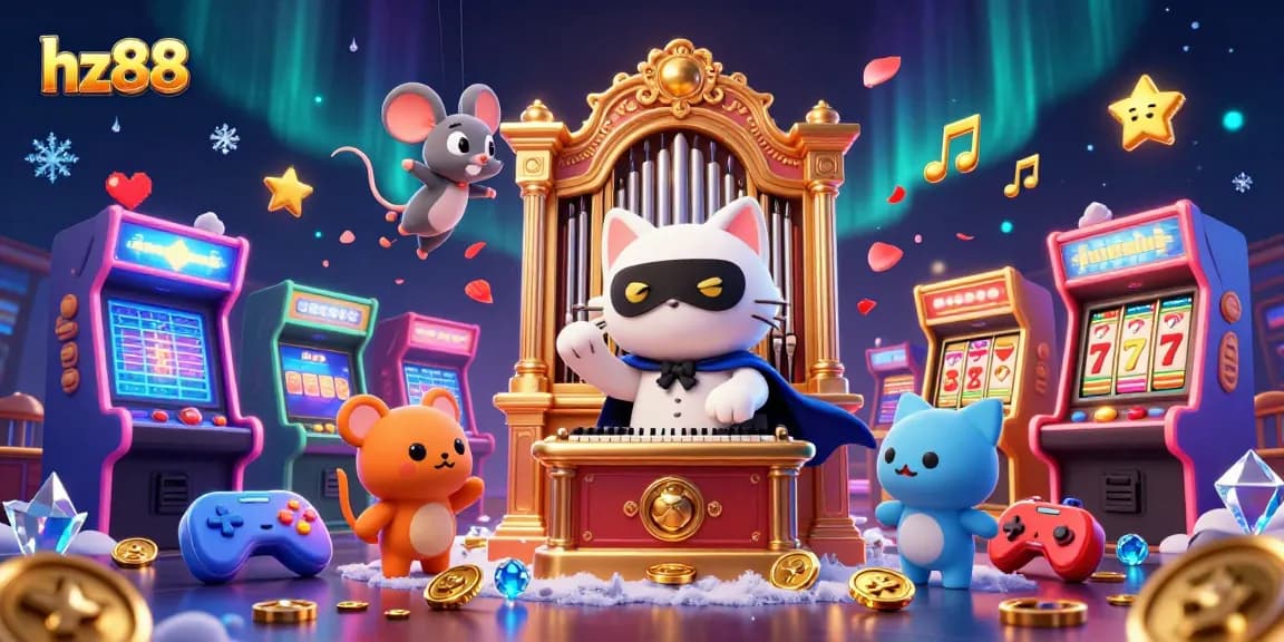 Experience the excitement of hz88 with this 3D casino scene featuring characters, slot machines, and sparkling elements.