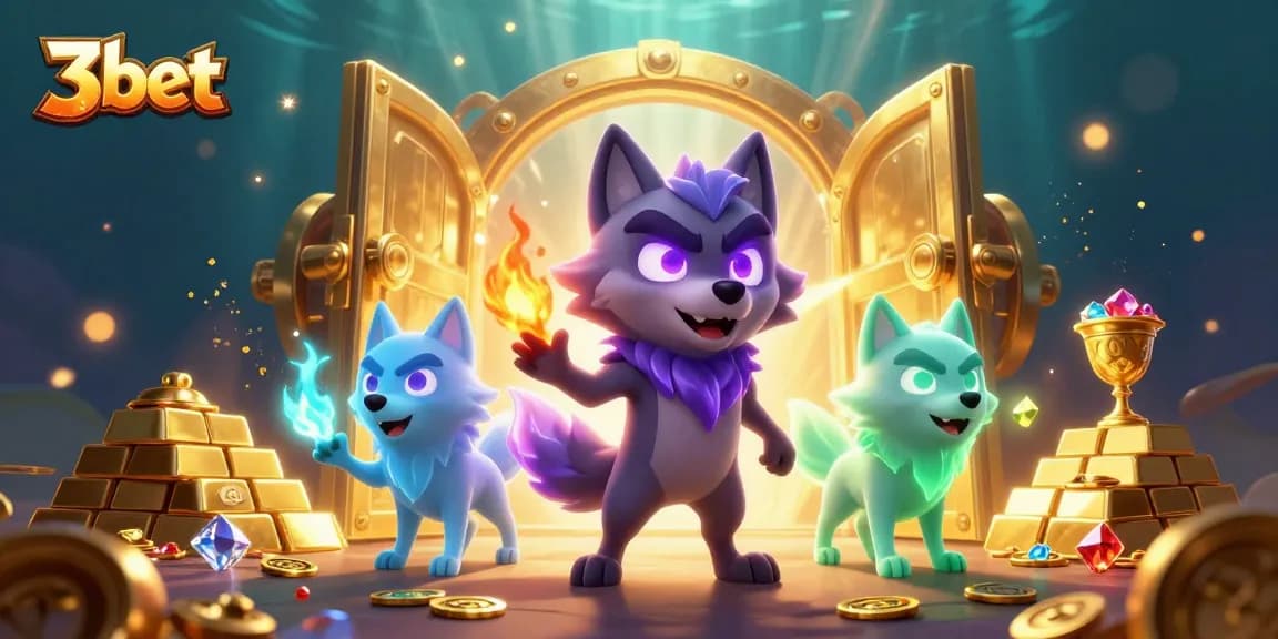 Join the thrilling 3bet casino adventure with vibrant floating spirit flames and gold treasures!