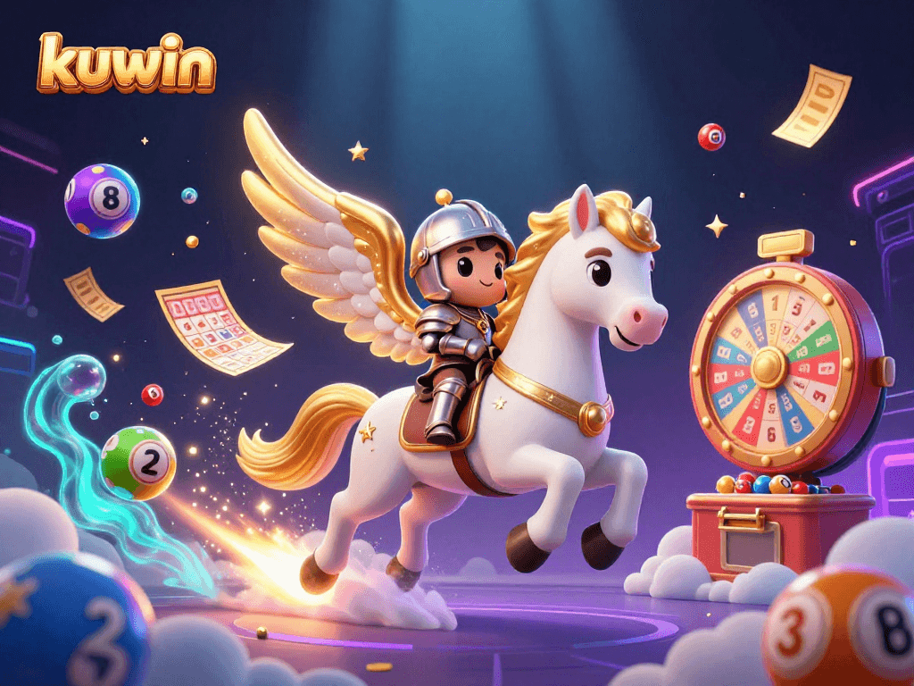Experience the thrill of kuwin with vibrant bingo and lottery elements in a dynamic 3D scene.