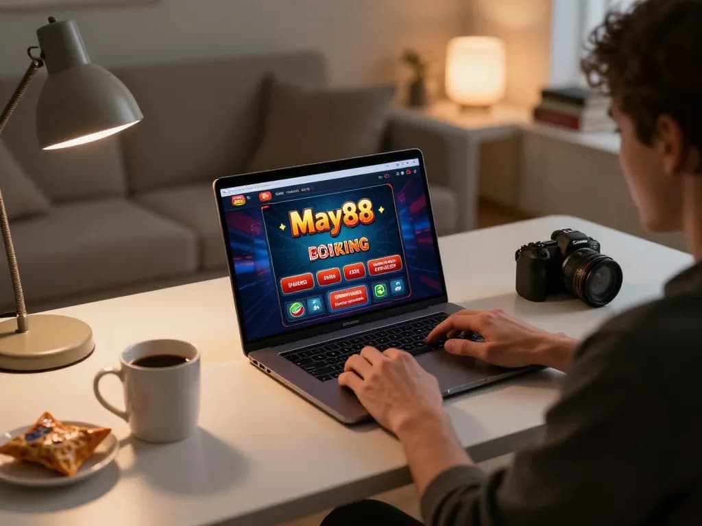 Person enjoying online gaming experience on May88sss at home, showcasing strategic gambling atmosphere.