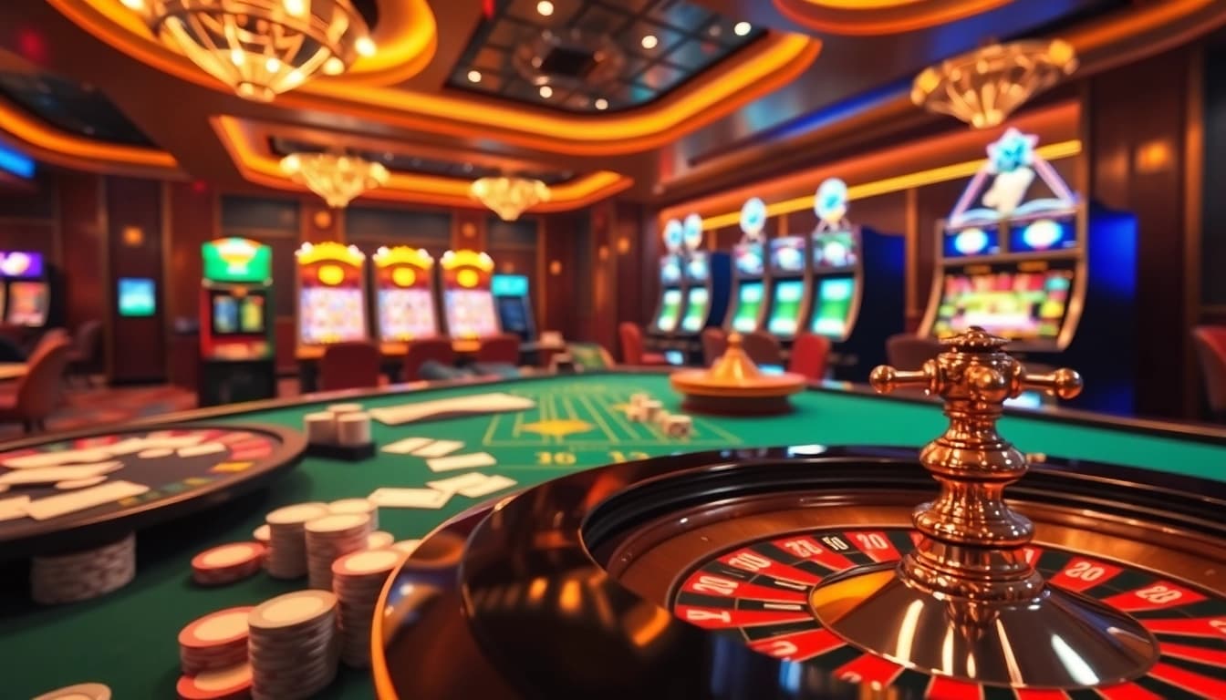Experience the excitement of online gambling at 99ok with vibrant tables and slot machines.