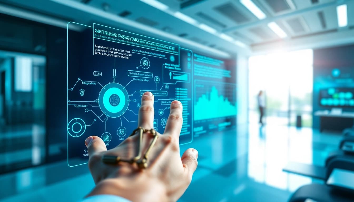 Visualize AI claims processing with interactive technology elements in a modern workspace.