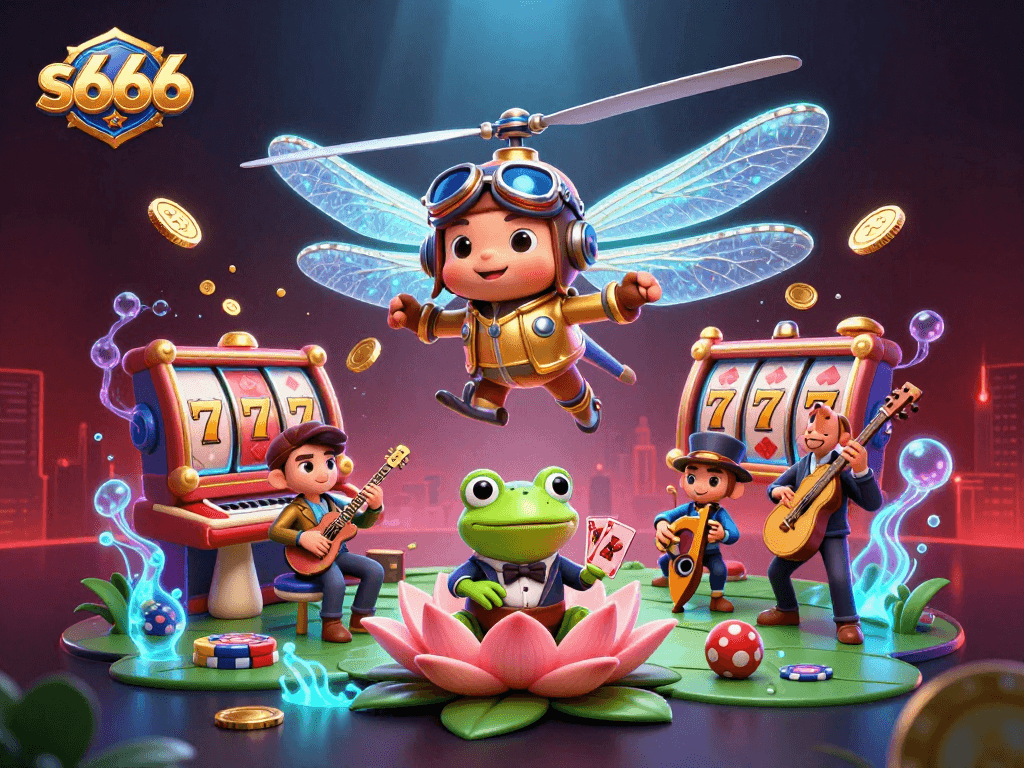 Engage in thrilling gameplay with s666 amidst vibrant casino elements and festive atmosphere.