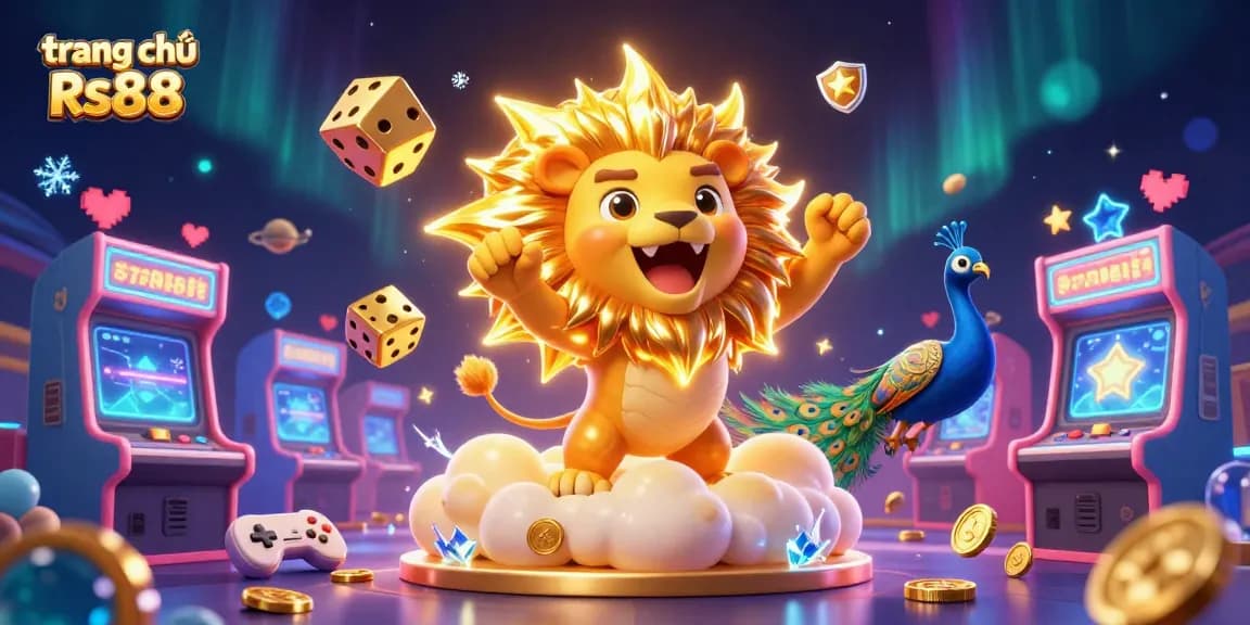 Engage with the vibrant trang chủ Rs88 casino experience with animated characters, gold dice, and interactive game elements.
