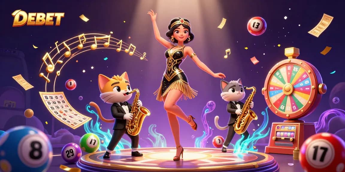 Experience thrilling moments at DEBET with vibrant lottery elements and immersive casino graphics.