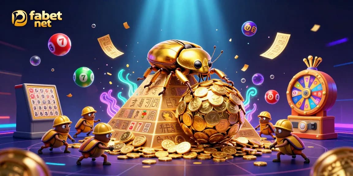 Experience fabet net with exciting slot games and golden themes in this vibrant illustration.