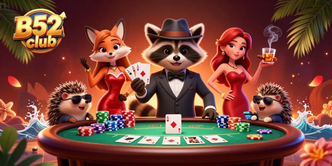 Experience thrilling poker action at B52club with stylish characters and vibrant game elements.