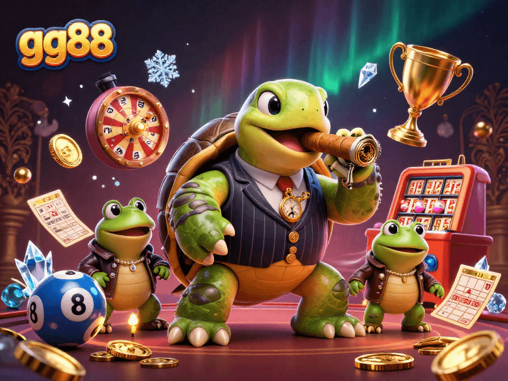 Join exciting gg88 lottery games with a charming turtle mobster and fun-filled prize elements.