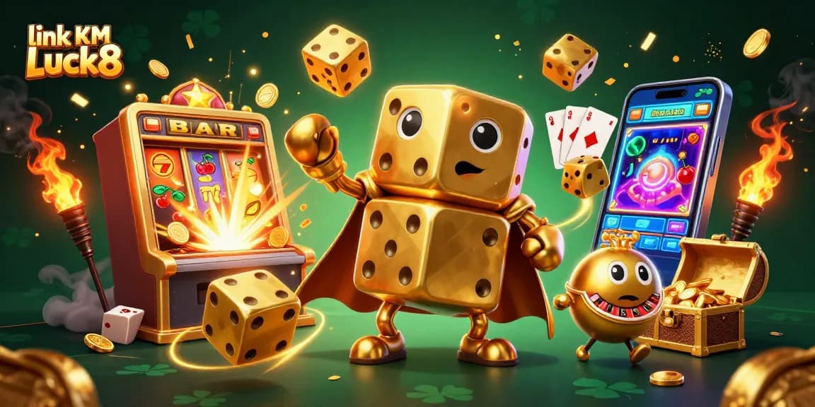 Experience engaging action with link KM Luck8 in this vibrant casino-themed illustration.