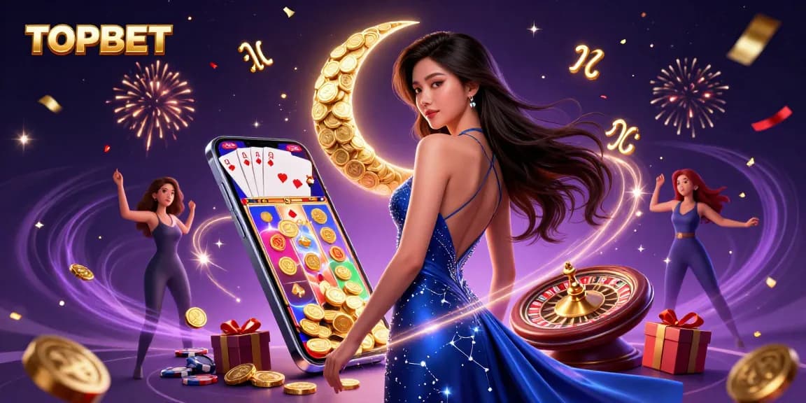 Engage in thrilling slots at TOPBET, featuring dynamic games and festive casino elements.