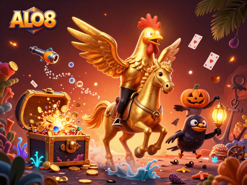 Players enjoy ALO8's thrilling casino experience with vibrant 3D illustrations of characters amidst dynamic gameplay elements.