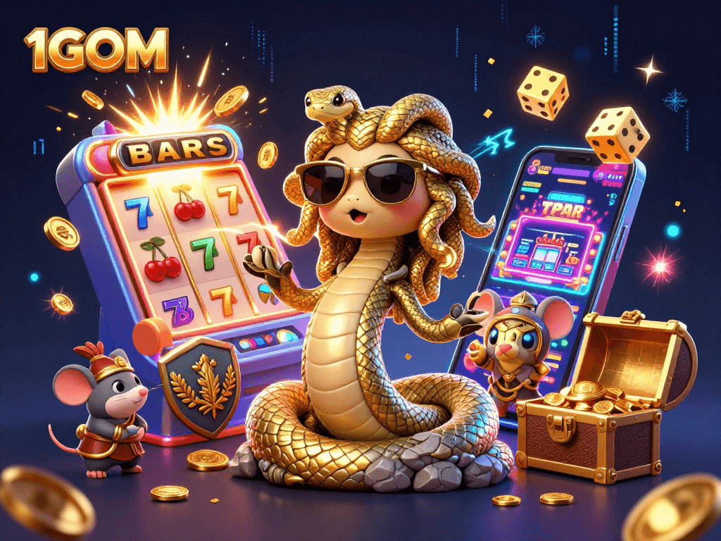 Experience the thrilling action of 1GOM as the jackpot bursts with coins and fun gaming elements all around.