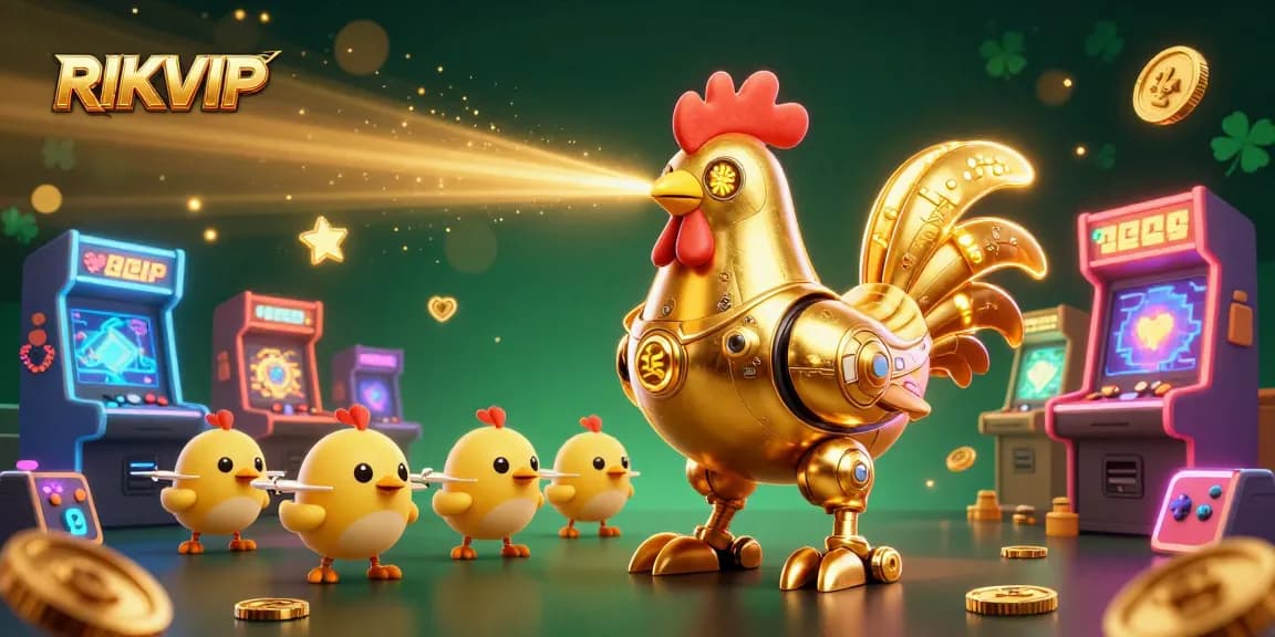 Engage in the thrilling world of RIKVIP with our dynamic 3D casino illustration featuring vibrant game elements.