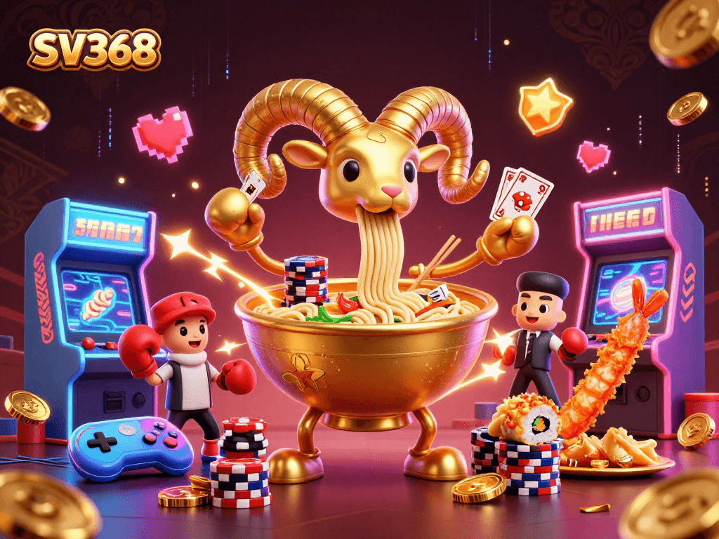 SV368 showcases a vibrant 3D gambling scene with unique characters in a casino setting.