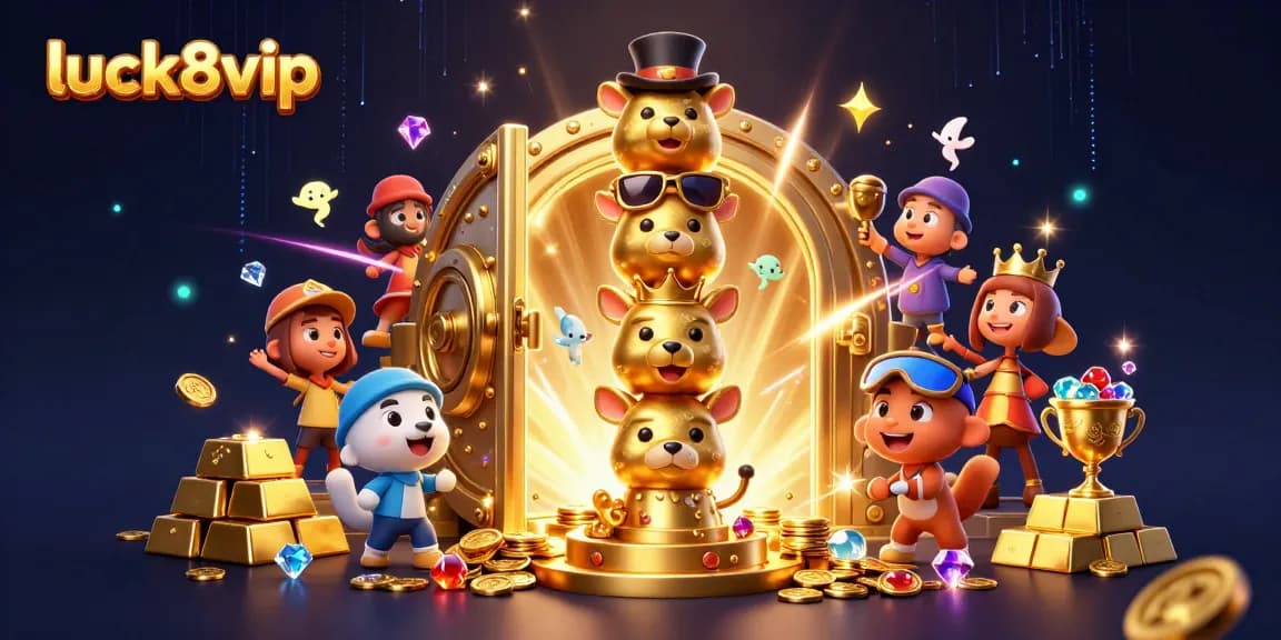 Experience thrill at luck8vip with dynamic casino elements in a vibrant 3D scene.