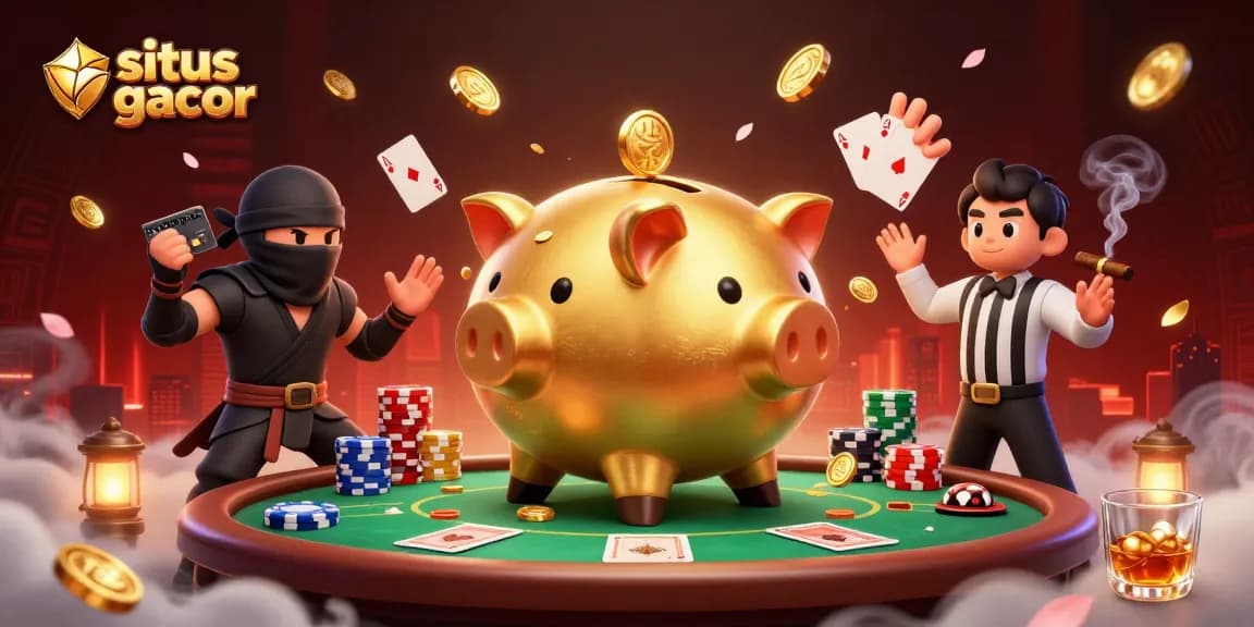 Engage with situs gacor as the enormous golden piggy bank sumo wrestler shakes coins while being judged by a credit-card samurai.