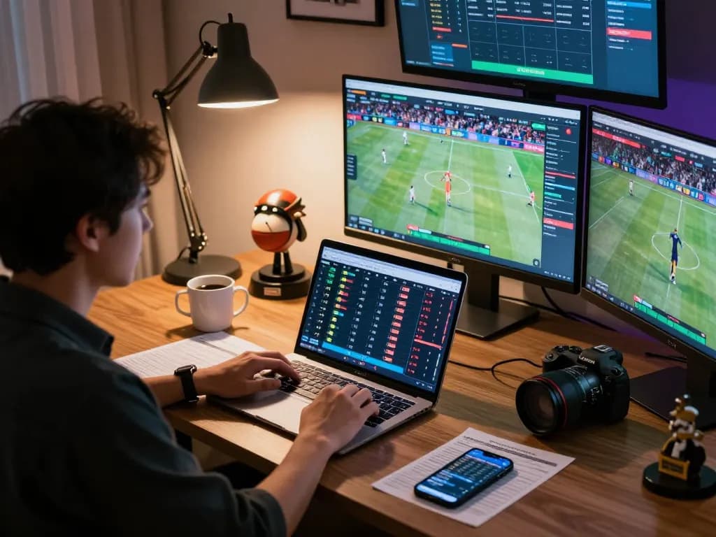 Engaged user placing bets with ok8386 on multiple screens during online sports betting session