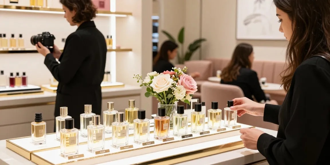 Discover Razavage luxurious perfumes enhancing your day in a chic retail setting.