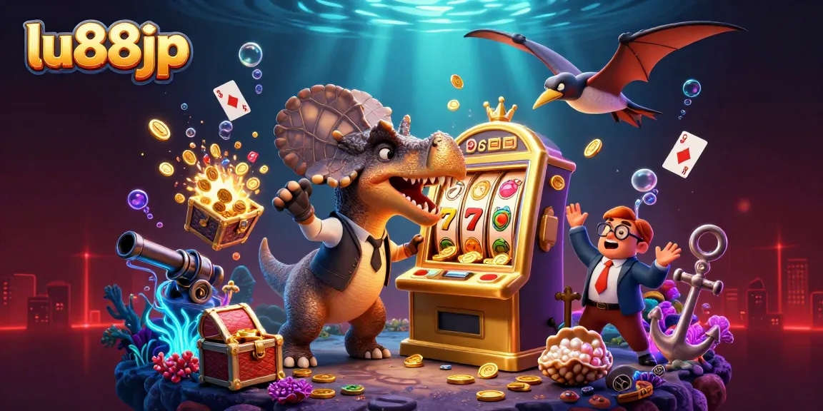 lu88jp users celebrate big wins after hitting the jackpot at a dynamic casino scene filled with vibrant characters and casino elements.