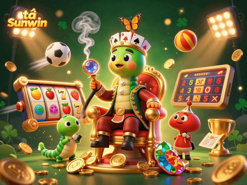 Play at tải sunwin with an imaginative 3D illustration of a caterpillar hookah-master and slot elements.