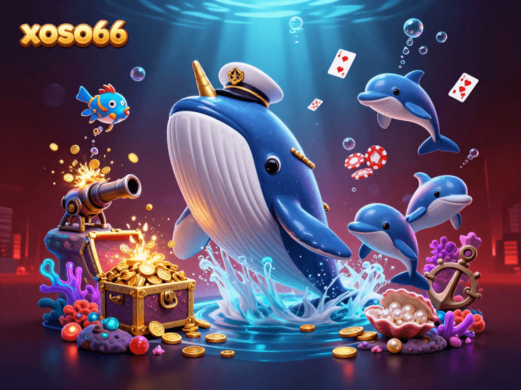 xoso66 players winning in vibrant casino-themed underwater scene filled with treasure and excitement