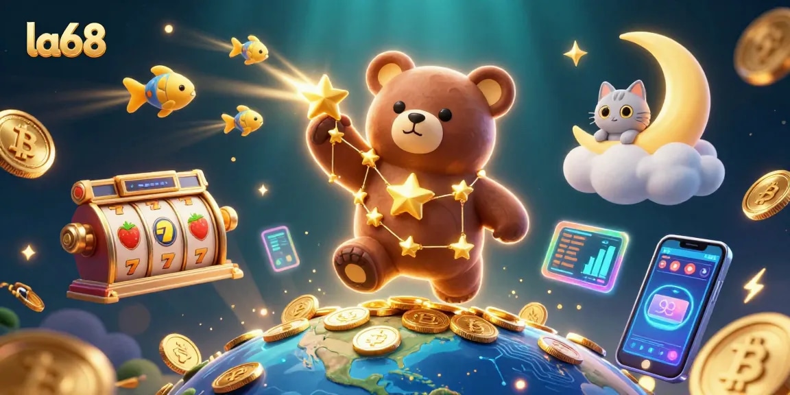 Join the fun at la68 with a constellation bear and friends collecting jackpot winnings!