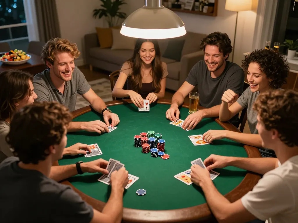 SX88 in action during a lively home poker night with friends enjoying a winning hand and camaraderie.