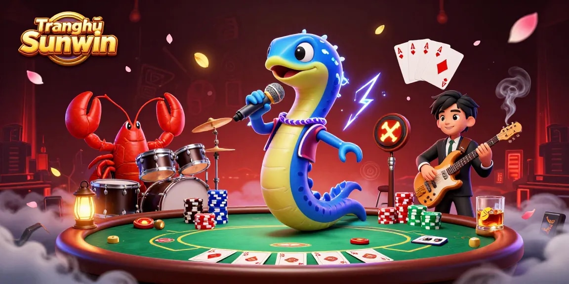 Engage with Trang chủ Sunwin's vibrant underwater casino scene featuring an electric eel DJ, lobster drummer, and seahorse guitarist.