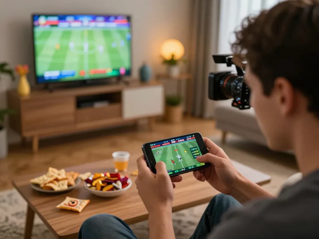 Engaging in live sports betting on G28 mobile app in a cozy home setup.