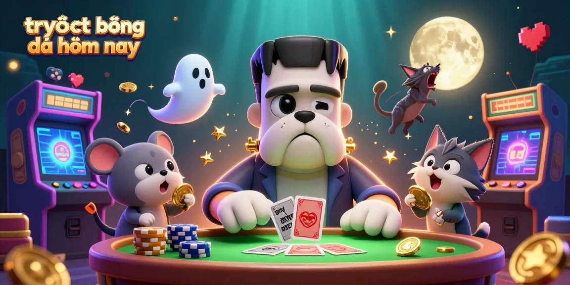 Engage in thrilling trực tiếp bóng đá hôm nay action with a colorful casino atmosphere featuring unique characters and game elements.