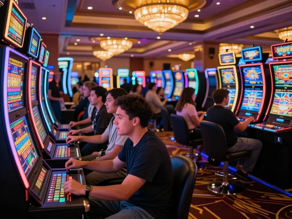 Experience thrilling gameplay at dacsandatphanrang with vibrant slots and players immersed in the game.