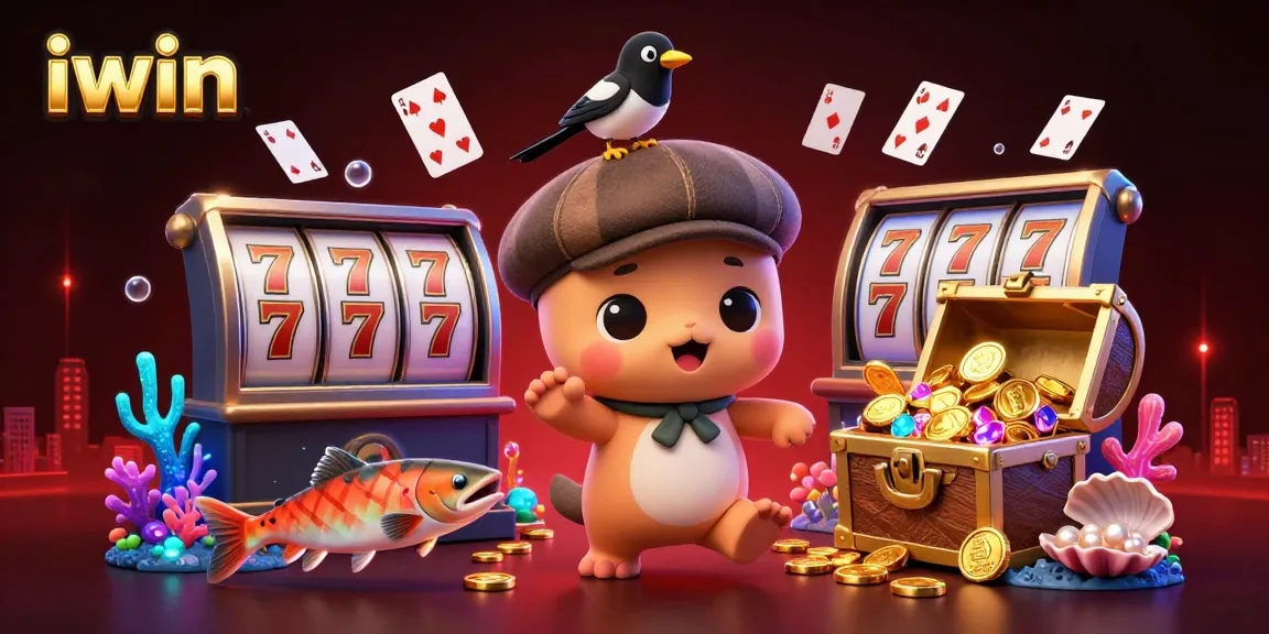 Win with iwin as vibrant casino characters gather in a colorful underwater scene.