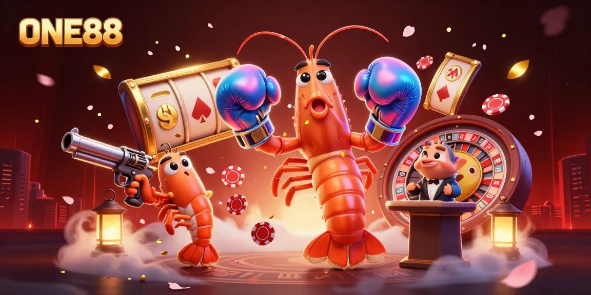 One88's vibrant casino illustration featuring animated characters and exciting gaming elements.