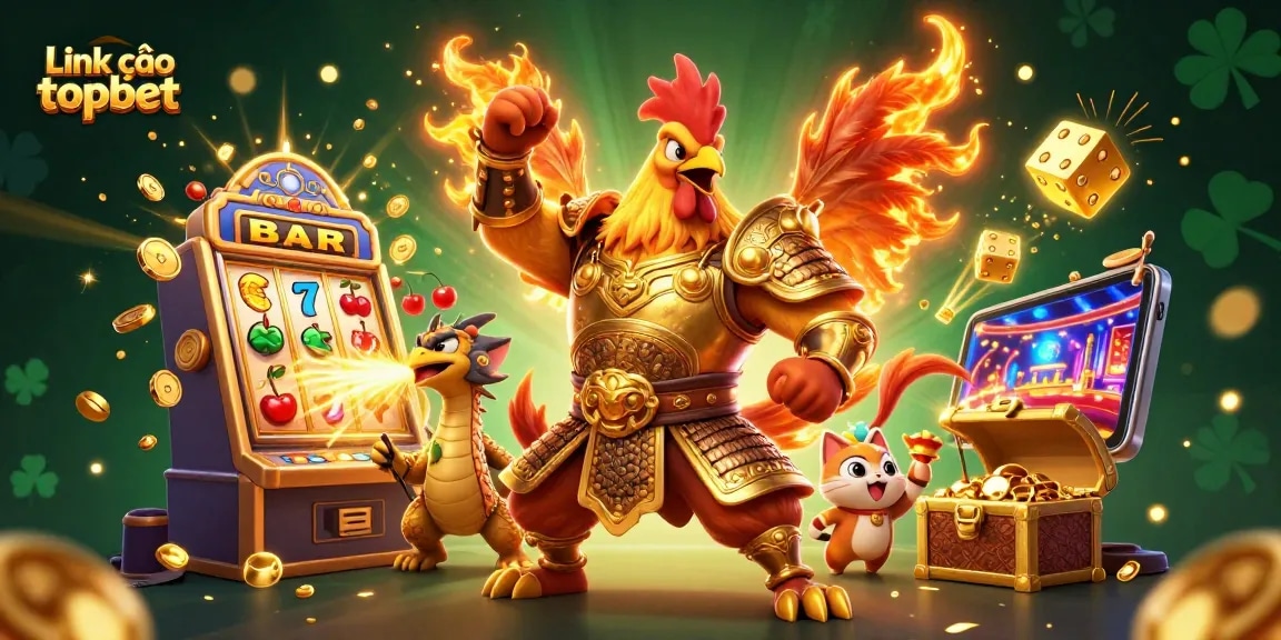 Spin and win at Link vào topbet with a dynamic casino scene featuring colorful characters and jackpot elements.