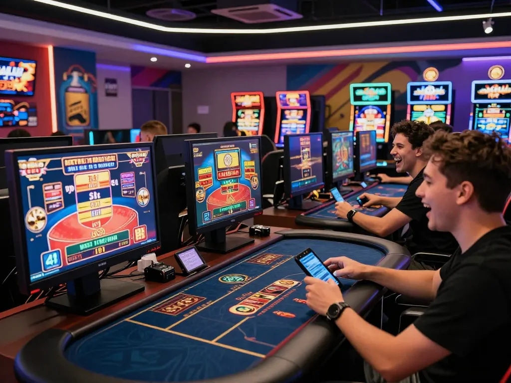 Exciting gaming scene at 789club with friends engaging in online casino games.