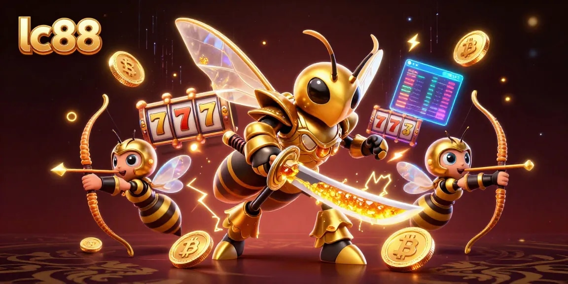 Engage with lc88's vibrant casino experience featuring a golden hornet samurai and bee archers.
