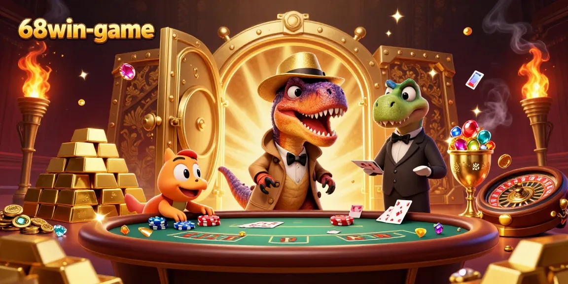 Experience thrilling gameplay at 68win-game with a velociraptor card counter and casino gems.