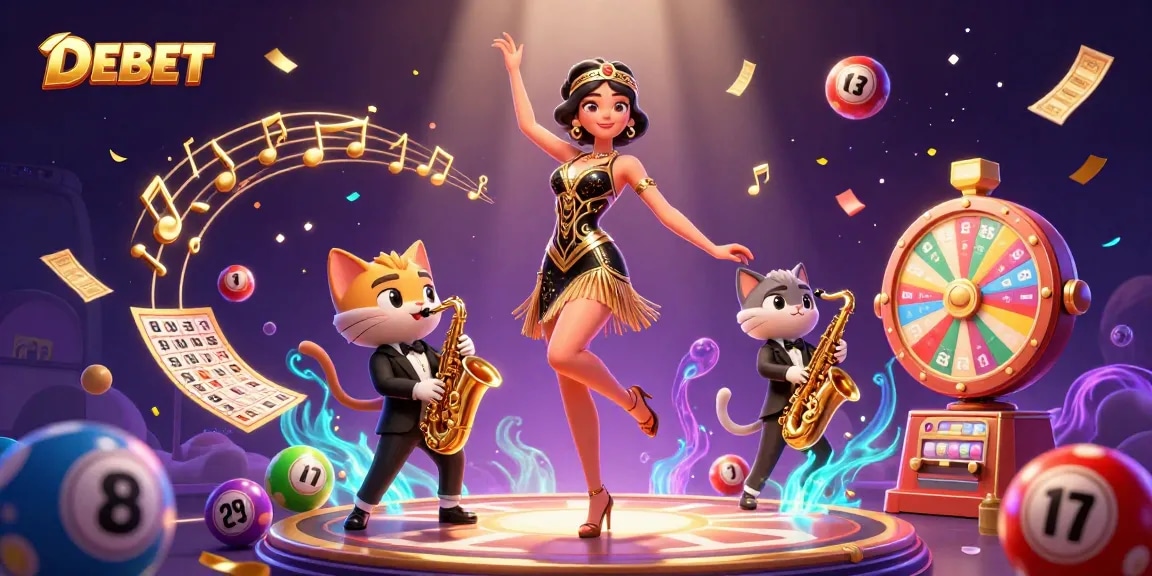Experience thrilling moments at DEBET with vibrant lottery elements and immersive casino graphics.
