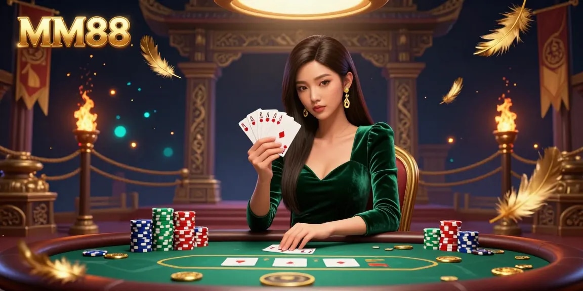 Engage with MM88 at a luxury poker table, showcasing strategy and excitement in online gaming.