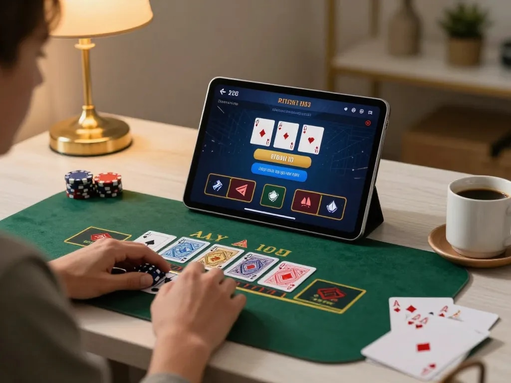 Xibet user participating in a live dealer blackjack game on a tablet, illustrating engaging online gambling experience