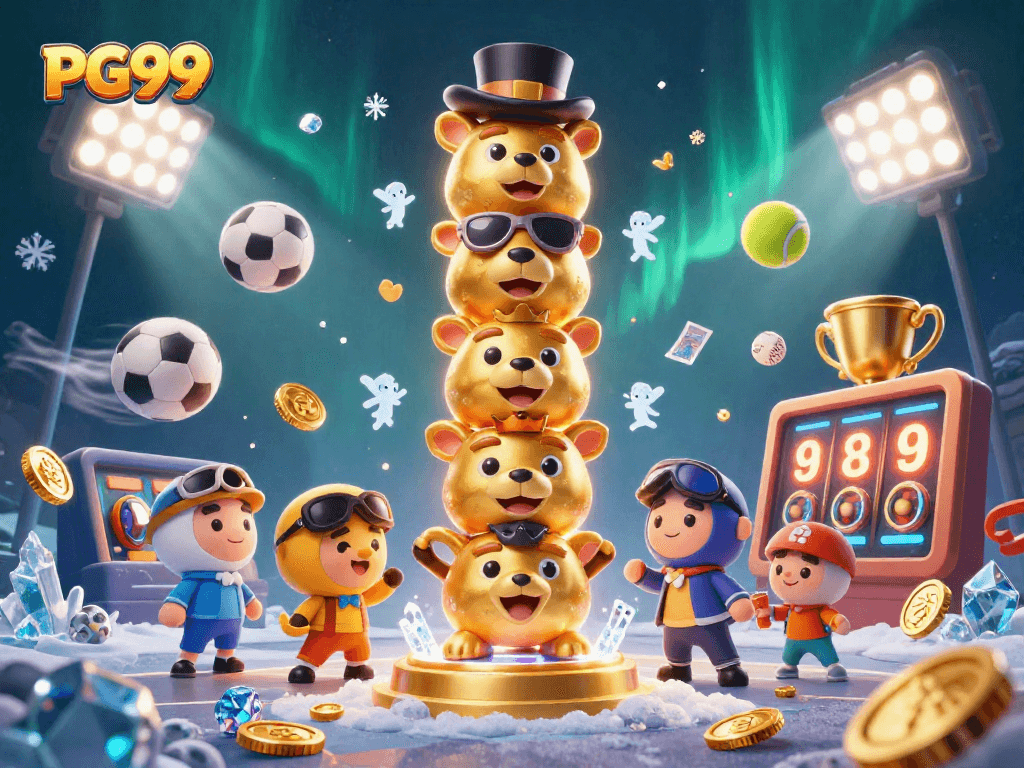 Experience PG99's energetic casino world with vibrant game elements and the golden totem pole.