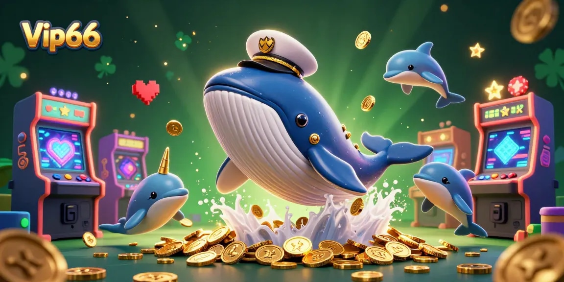 Play the exciting games at Vip66, featuring a vibrant underwater casino scene with dynamic characters and glowing arcade elements.