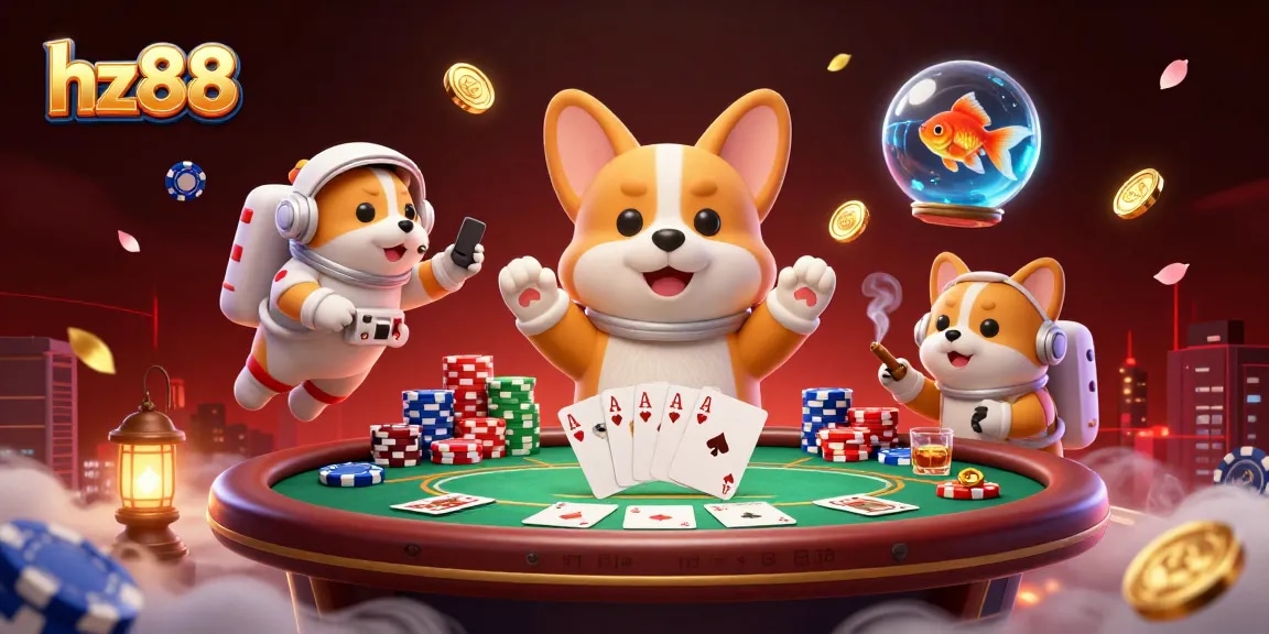Experience thrilling gameplay at hz88 as a cartoon corgi navigates a space casino.