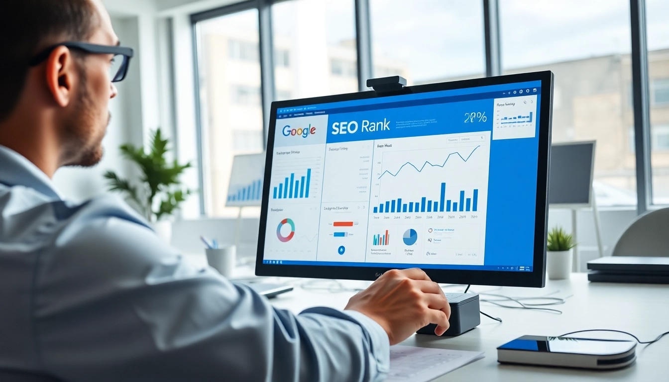 Analyze SEO Rank metrics in a professional office for enhanced digital marketing.